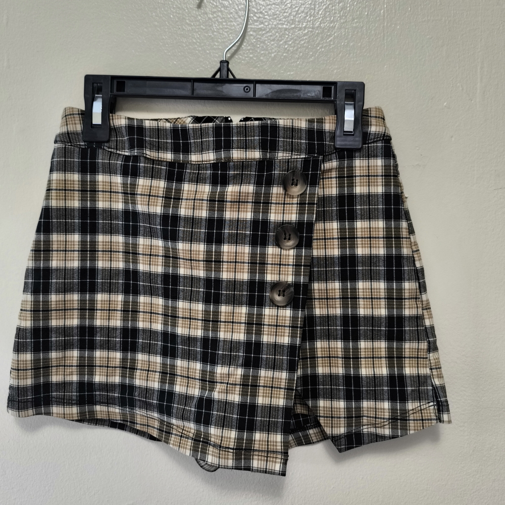 Altar'd State Black and Tan Plaid Mini Skirt